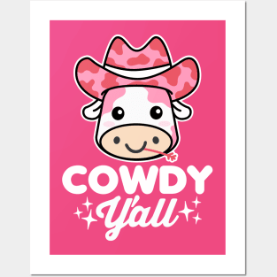 Cowdy Yall Country Kawaii Cow Pun Posters and Art